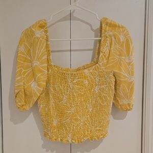 Universal Thread Yellow Floral Puff Sleeve Smocked Blouse